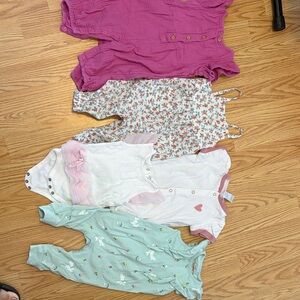 Baby Girls Mixed Romper & Dress Bundle in Pink, White, Floral, Mint